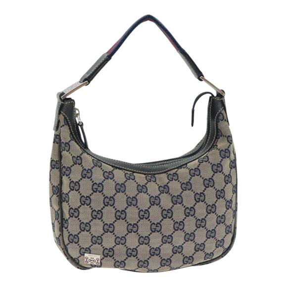 GUCCI GG Canvas Sherry Line Hand Bag Navy Silver Red - Picture 1 of 16